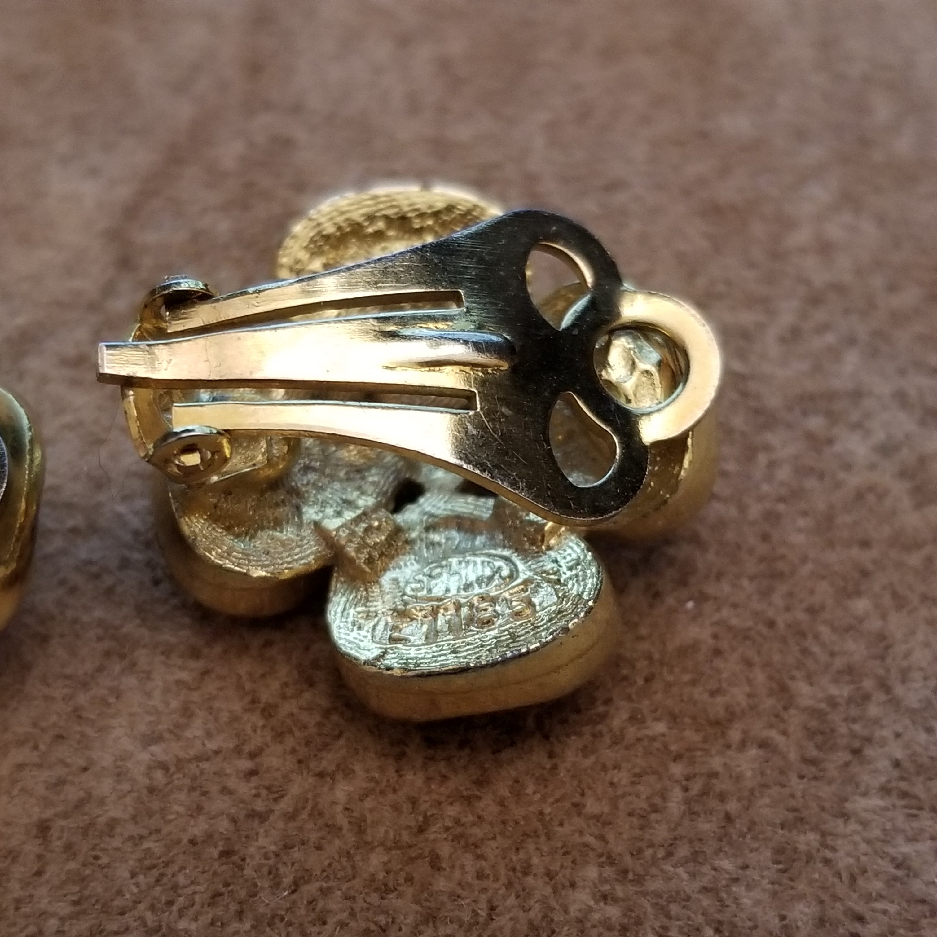 Vintage SPHINX Clip Earrings - Red Four Leaf Clover