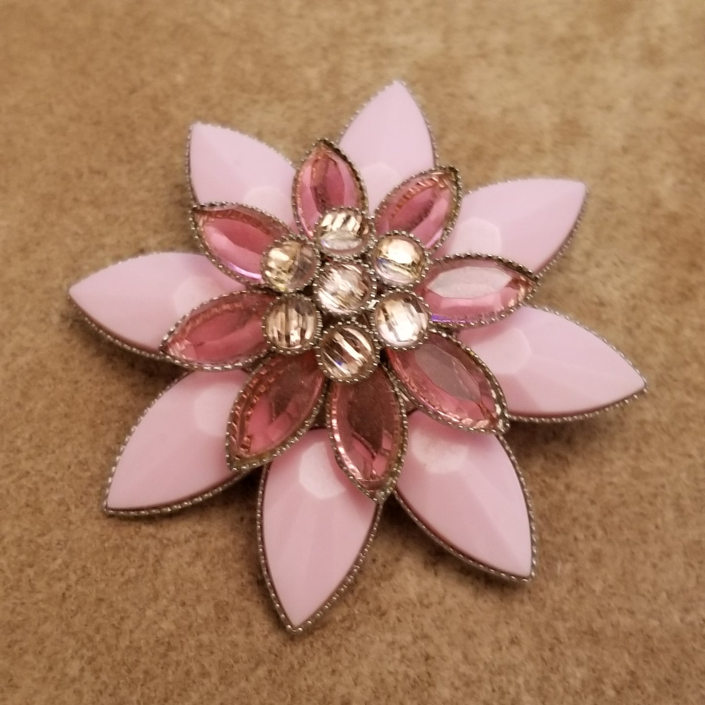 Pink Rhinestone Flower Brooch