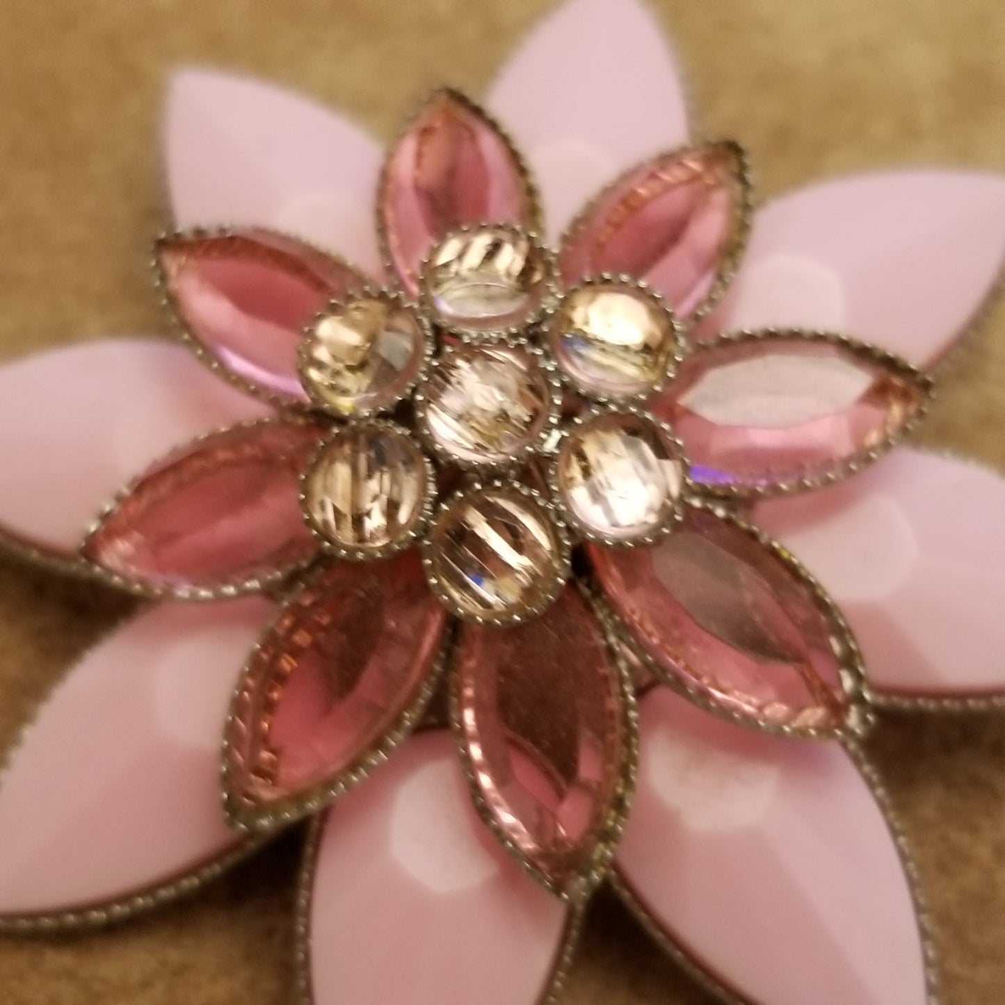 Pink Rhinestone Flower Brooch