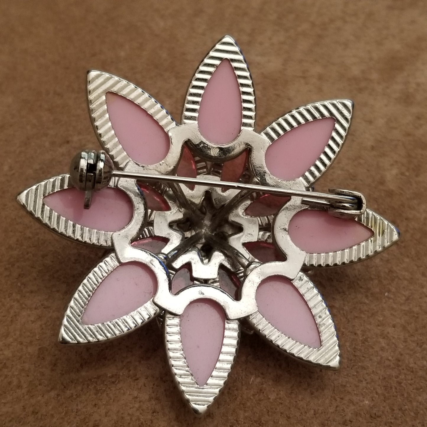 Pink Rhinestone Flower Brooch