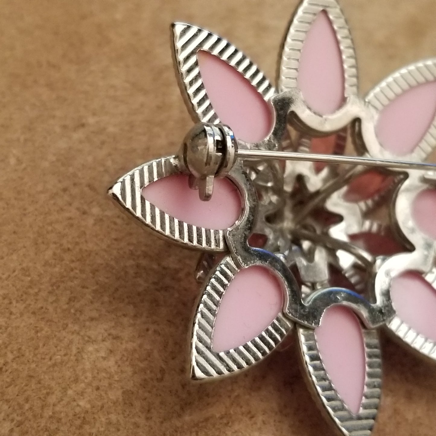 Pink Rhinestone Flower Brooch