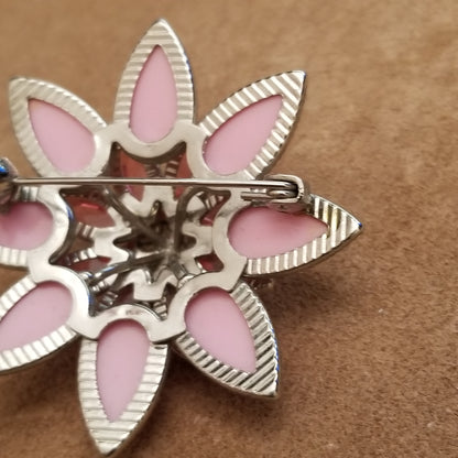 Pink Rhinestone Flower Brooch