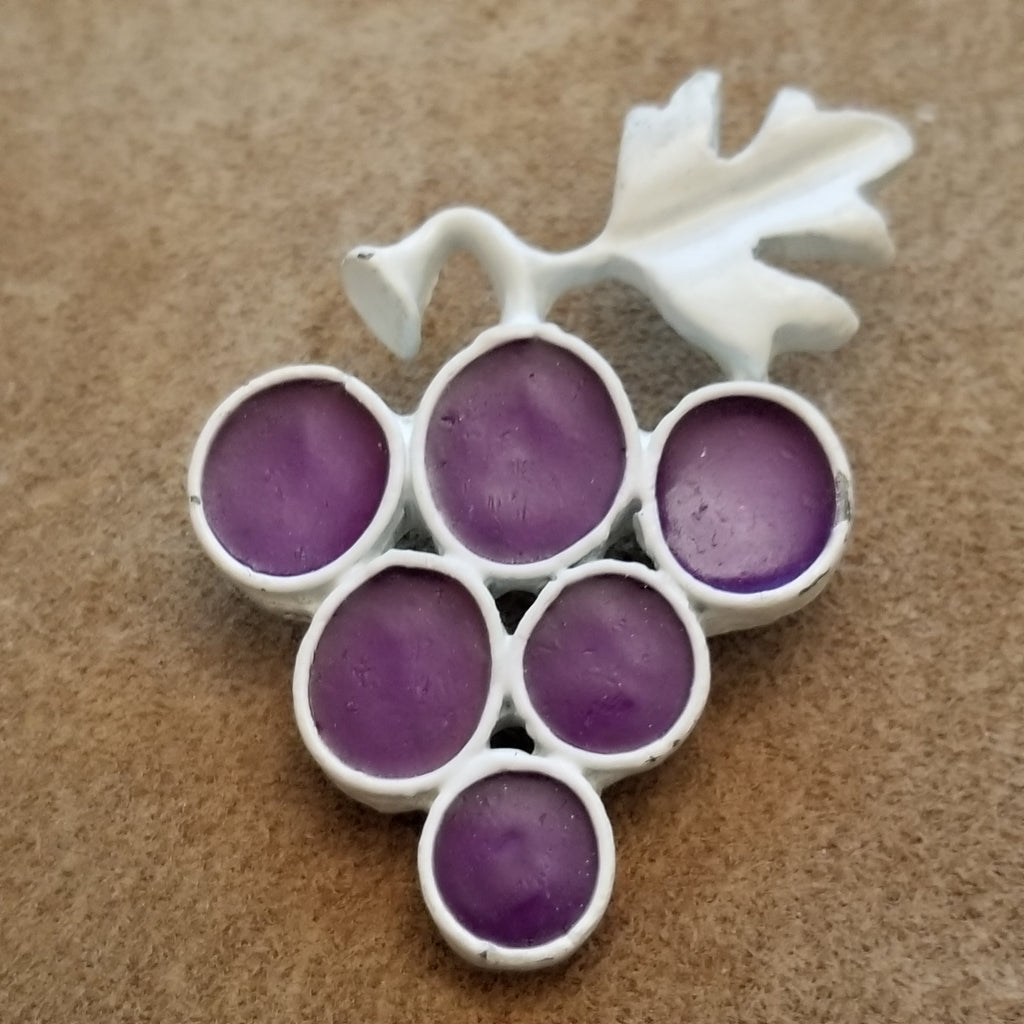 Vintage White Metal Grape Brooch