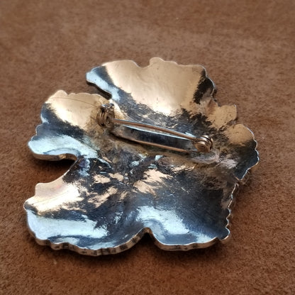 Silver Tone Enamel Hibiscus Flower Brooch