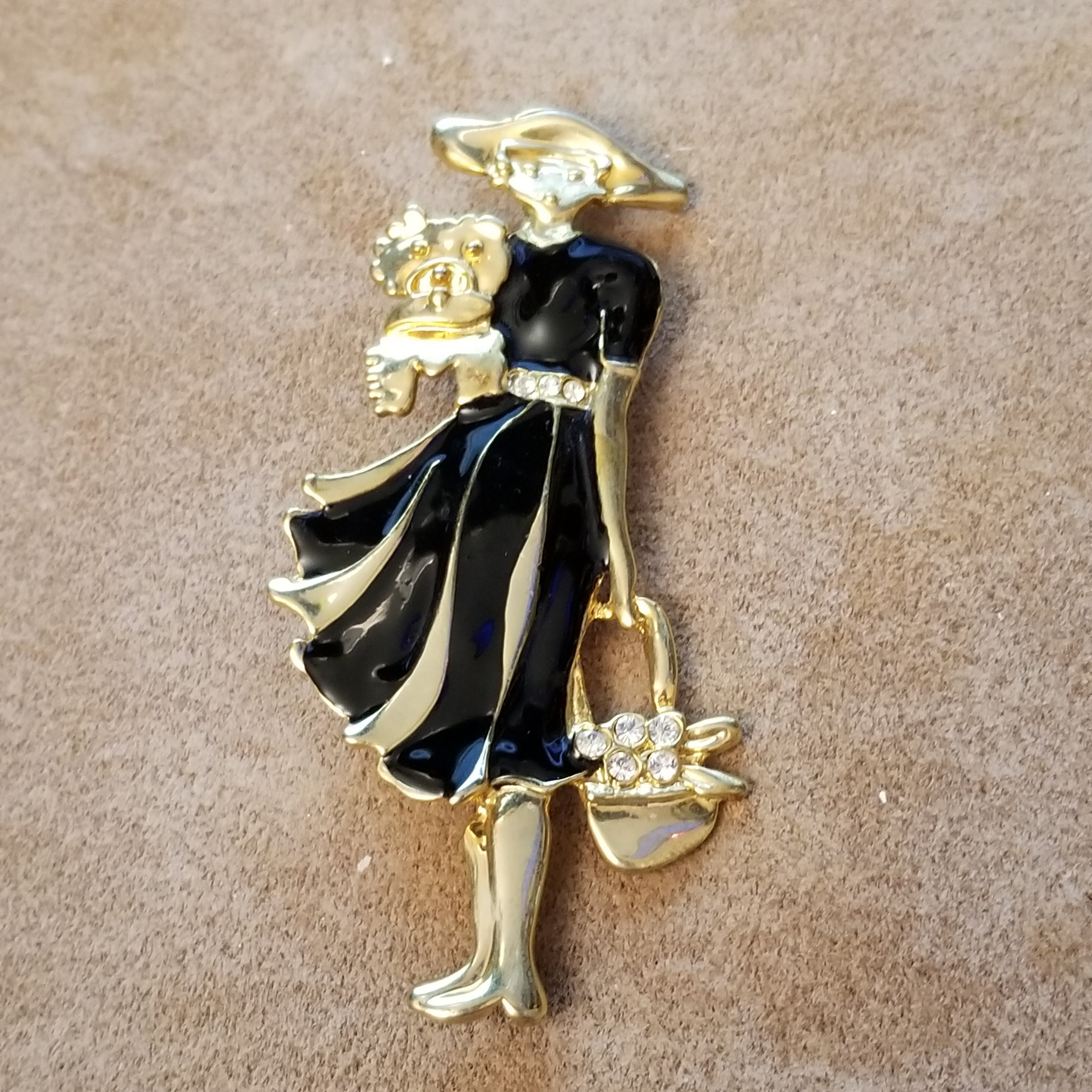 Vintage  Lady And Dog Brooch