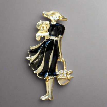 Vintage  Lady And Dog Brooch