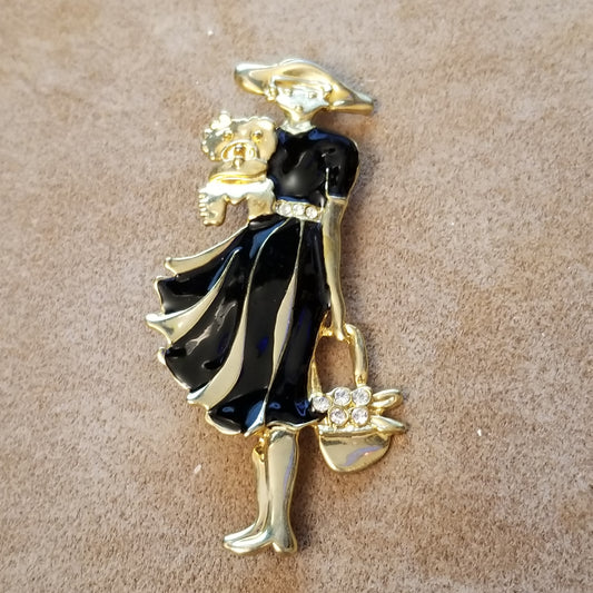 Vintage  Lady And Dog Brooch