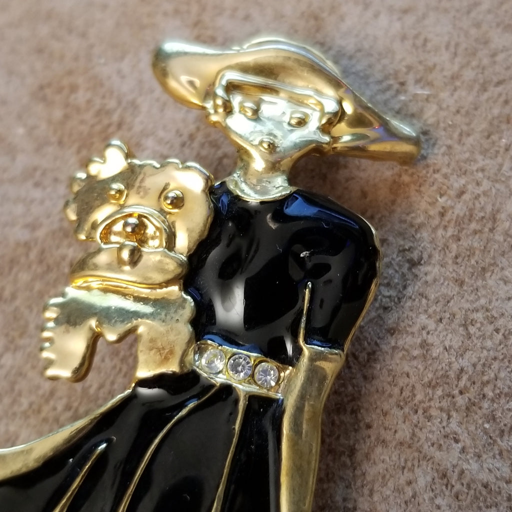 Vintage  Lady And Dog Brooch