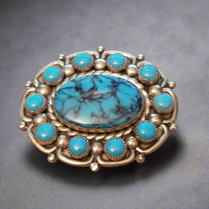 Vintage Bell Faux Turquoise Brooch