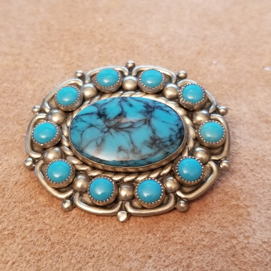 Vintage Bell Faux Turquoise Brooch