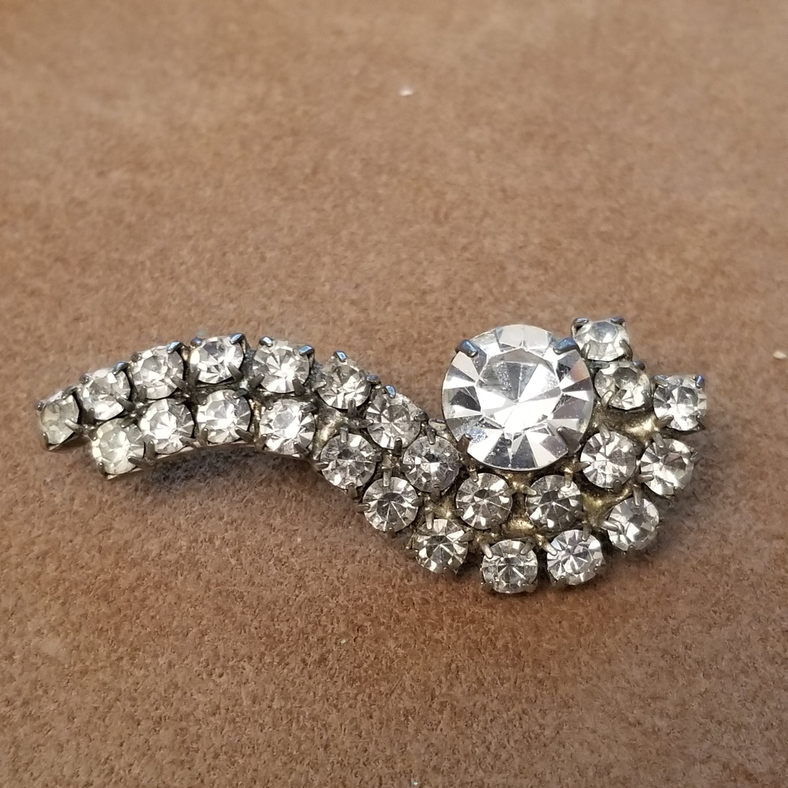 Silver Tone Rhinestone Brooch