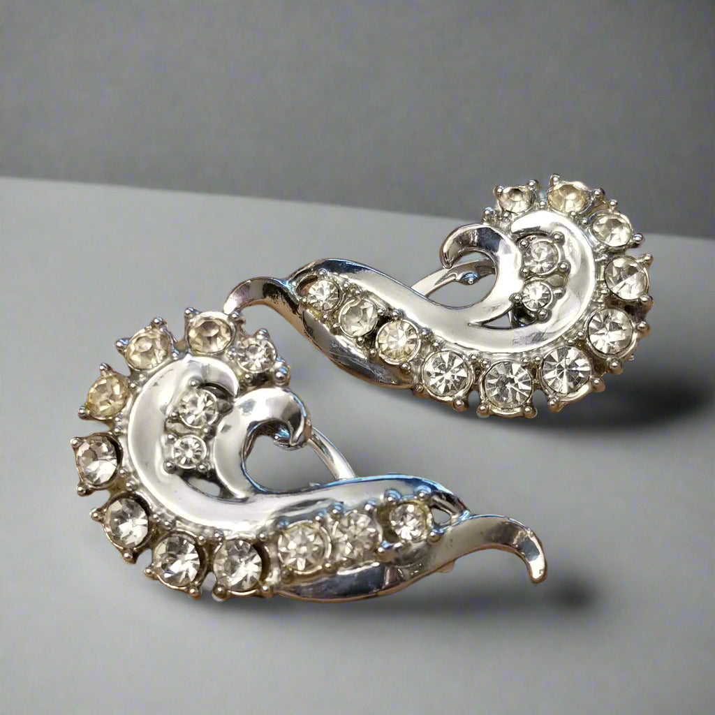 Vintage Silver Tone Rhinestone Scarf Clips