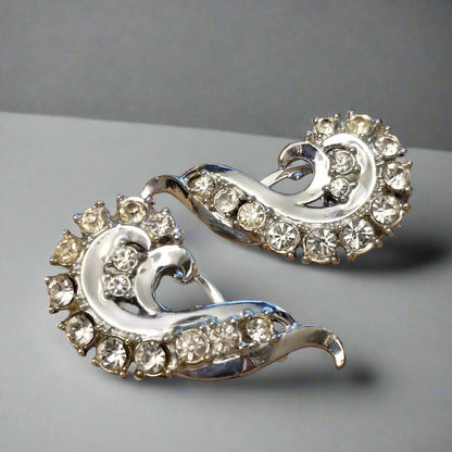 Vintage Silver Tone Rhinestone Scarf Clips