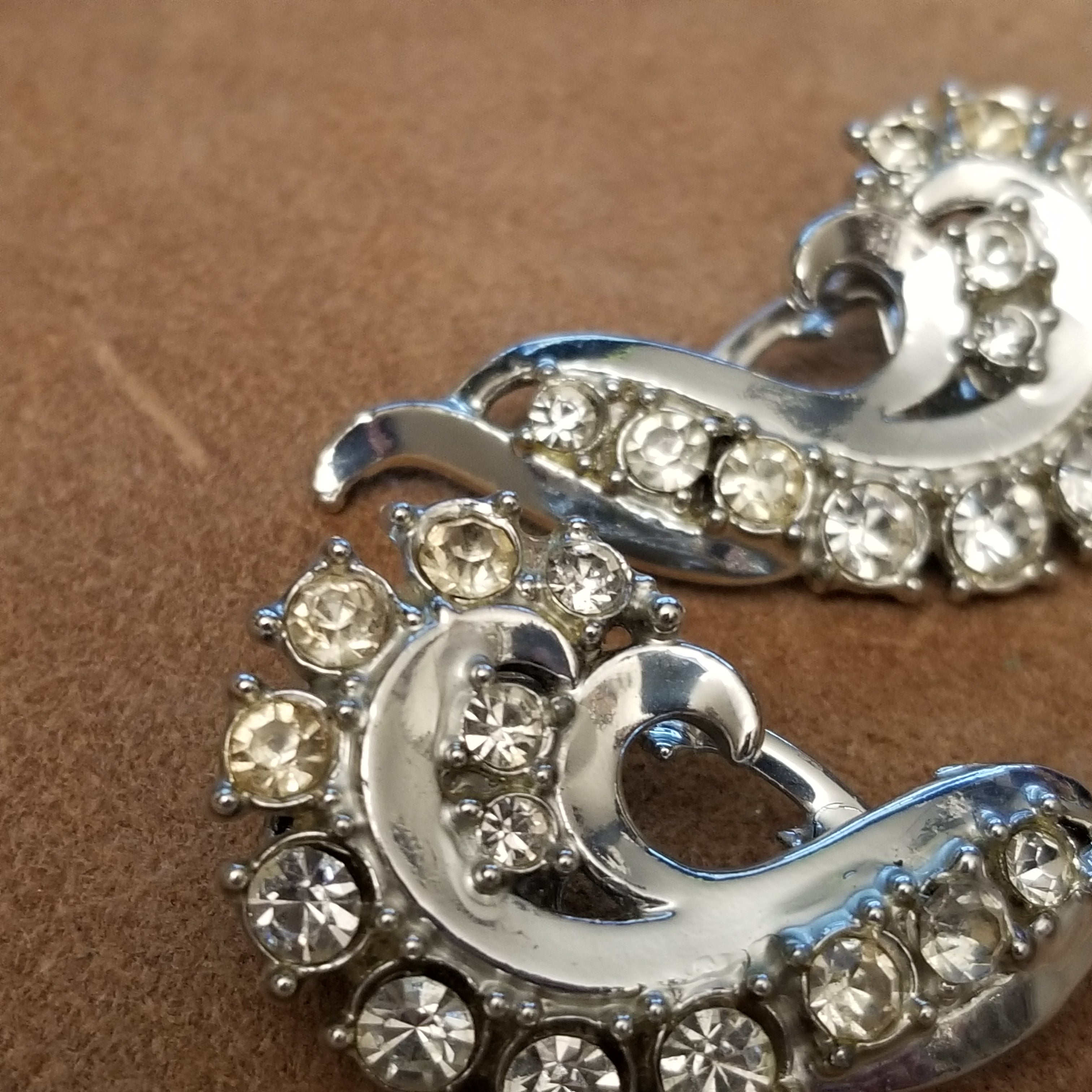 Vintage Silver Tone Rhinestone Scarf Clips