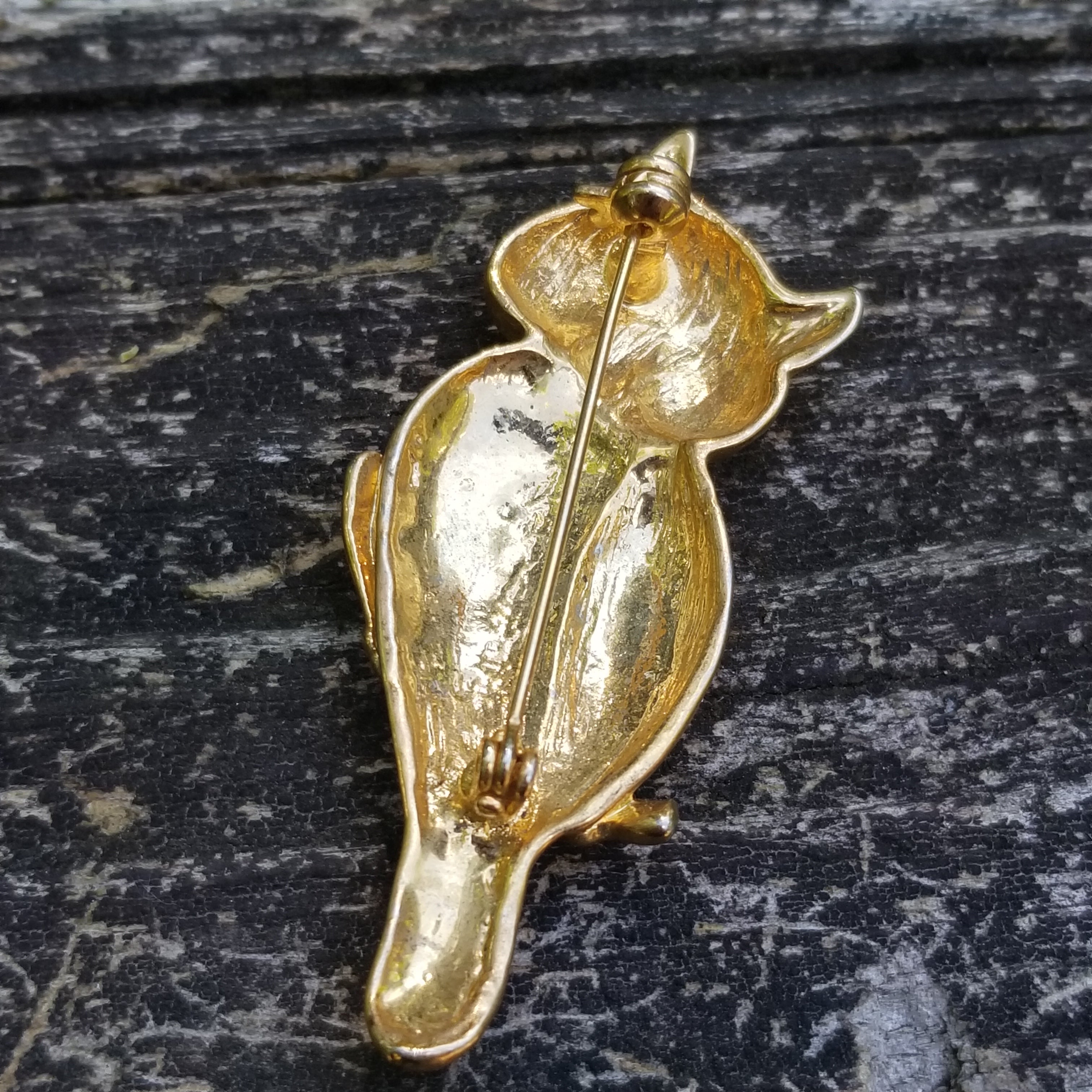 Vintage Gold Tone Owl Brooch