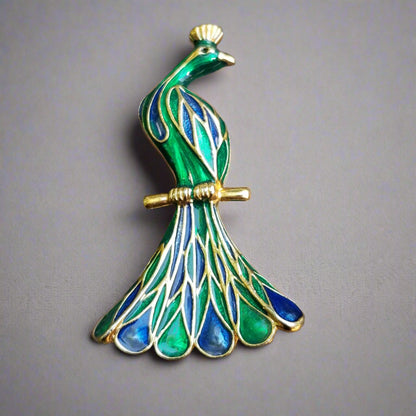 Green & Blue Peacock Brooch