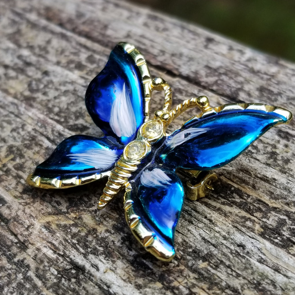 Blue & Gold Butterfly Brooch