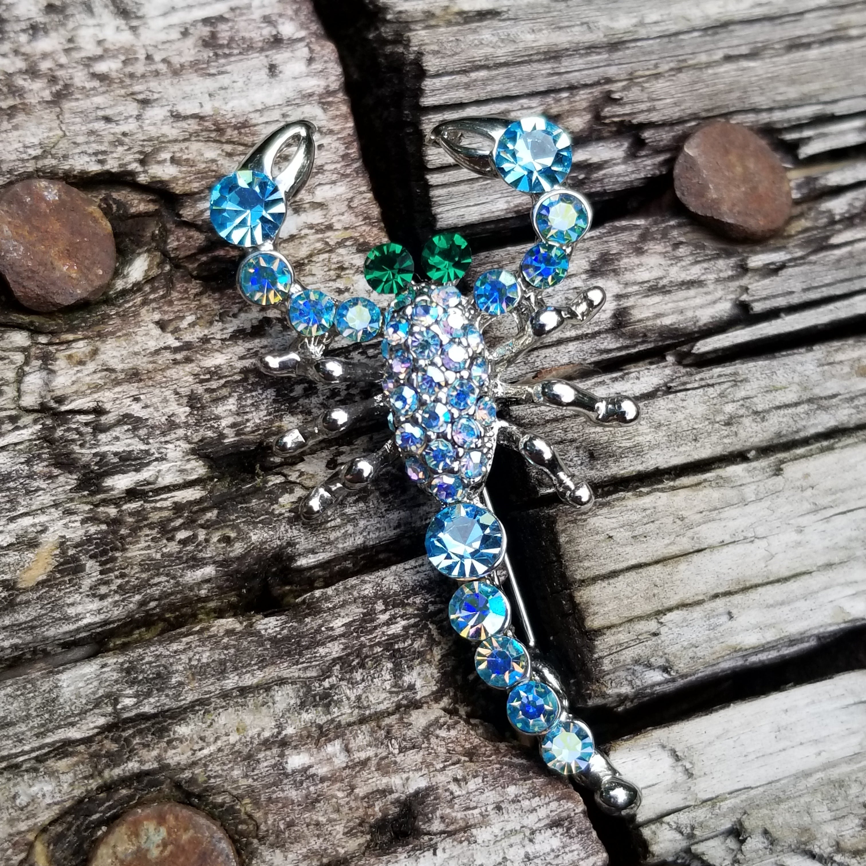 Blue Rhinestone Scorpion Brooch