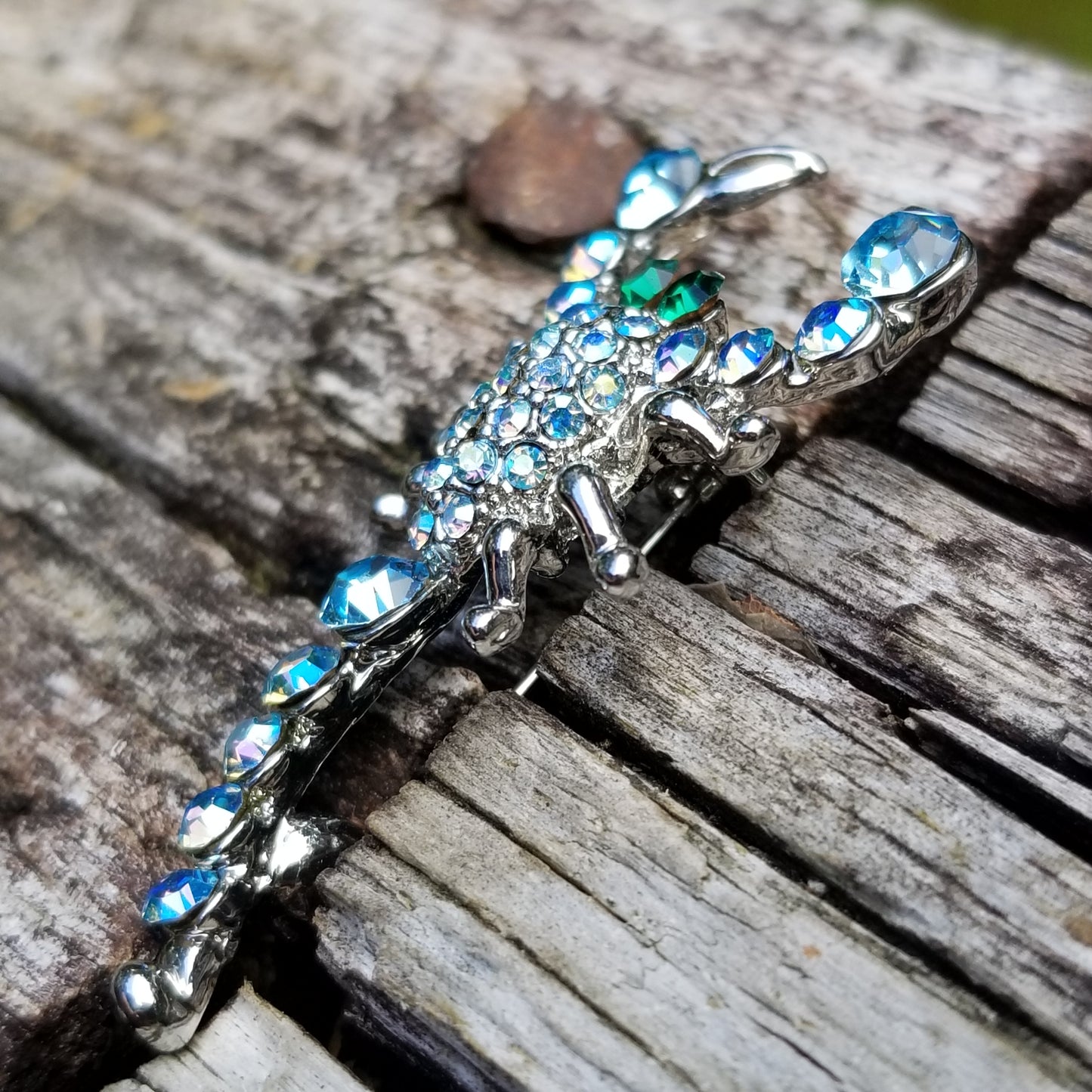 Blue Rhinestone Scorpion Brooch