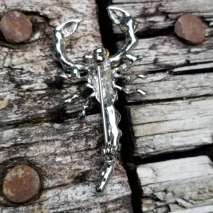 Blue Rhinestone Scorpion Brooch