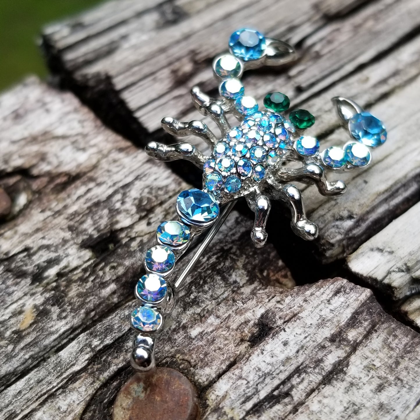 Blue Rhinestone Scorpion Brooch