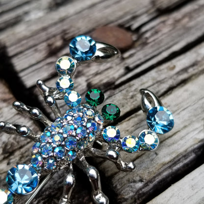 Blue Rhinestone Scorpion Brooch