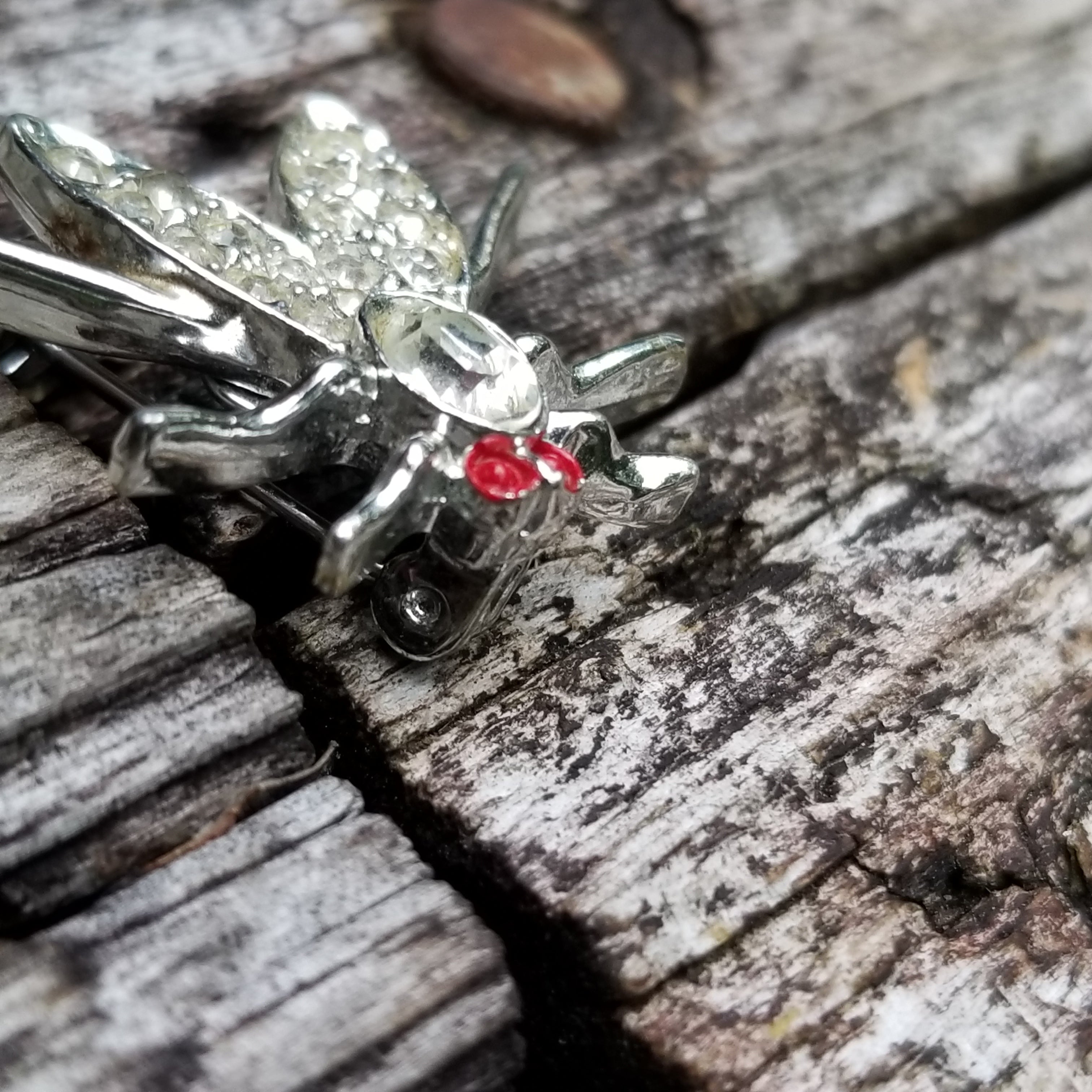 Silver Tone Rhinestone Fly Brooch