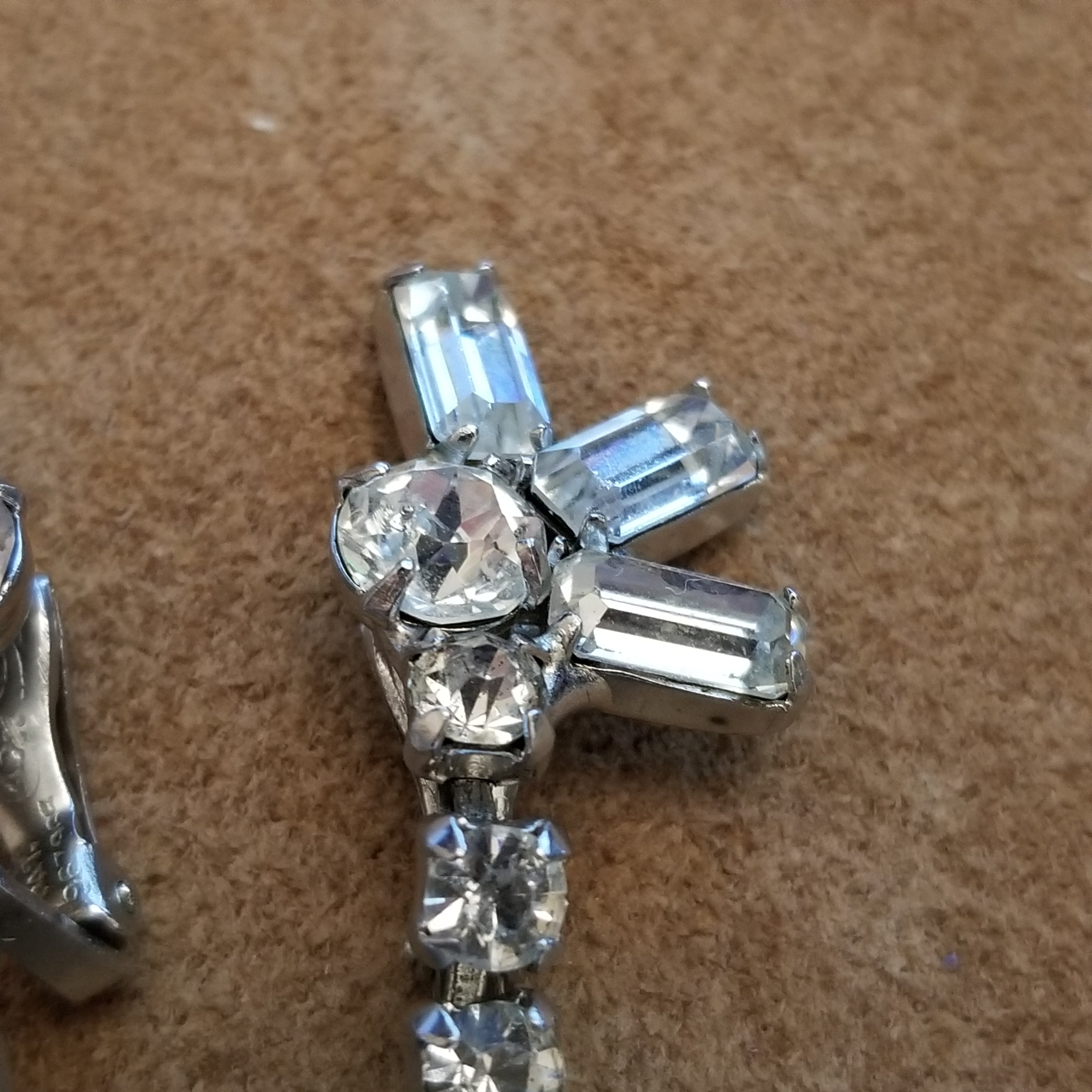 Vintage Silver Tone Rhinestone Clip On Earrings