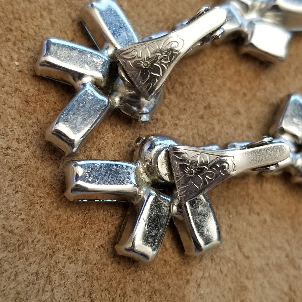 Vintage Silver Tone Rhinestone Clip On Earrings