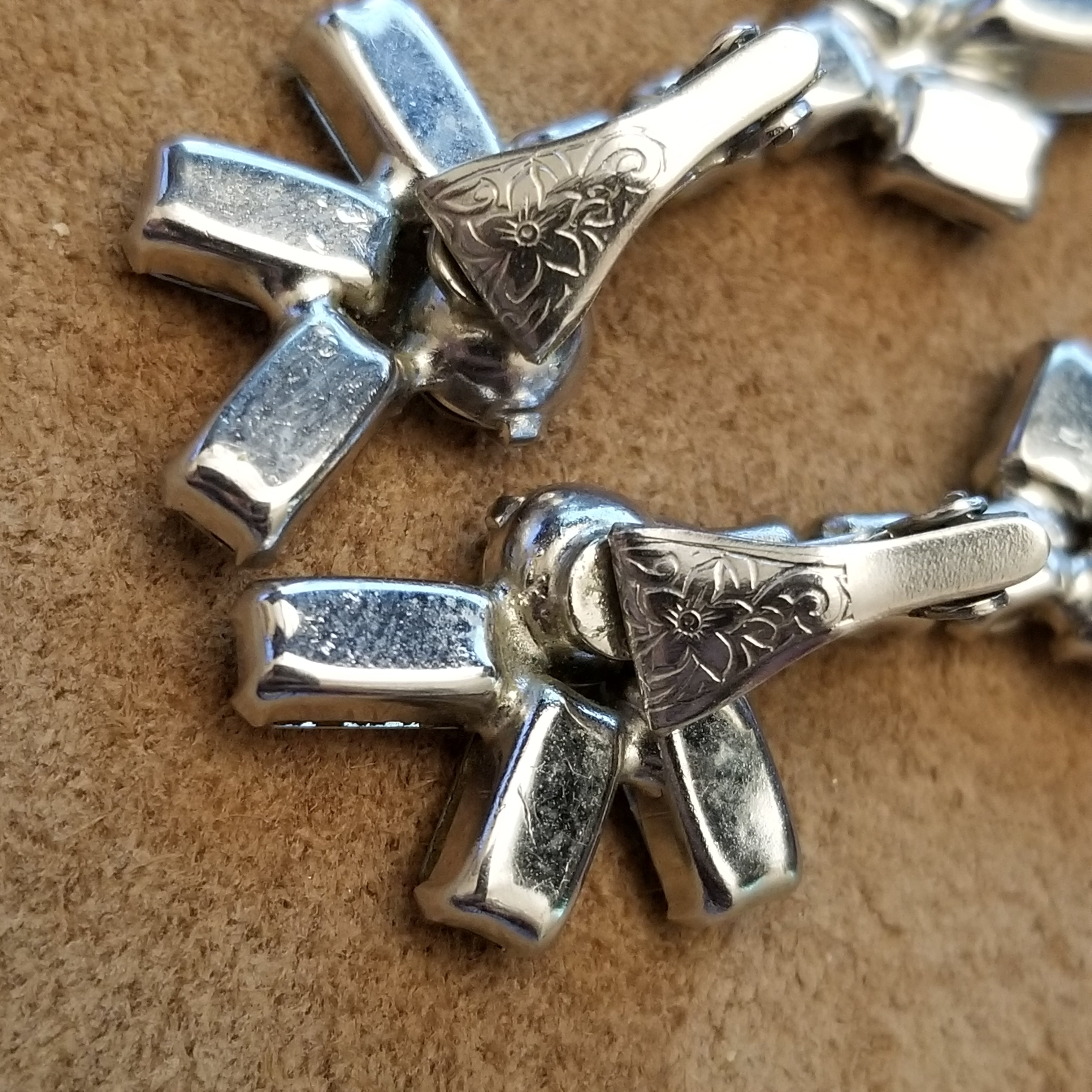 Vintage Silver Tone Rhinestone Clip On Earrings
