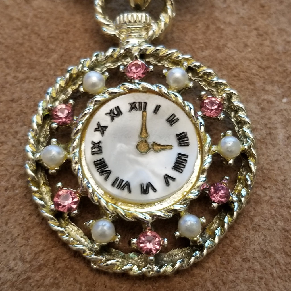 Gold Tone Faux Clock Brooch