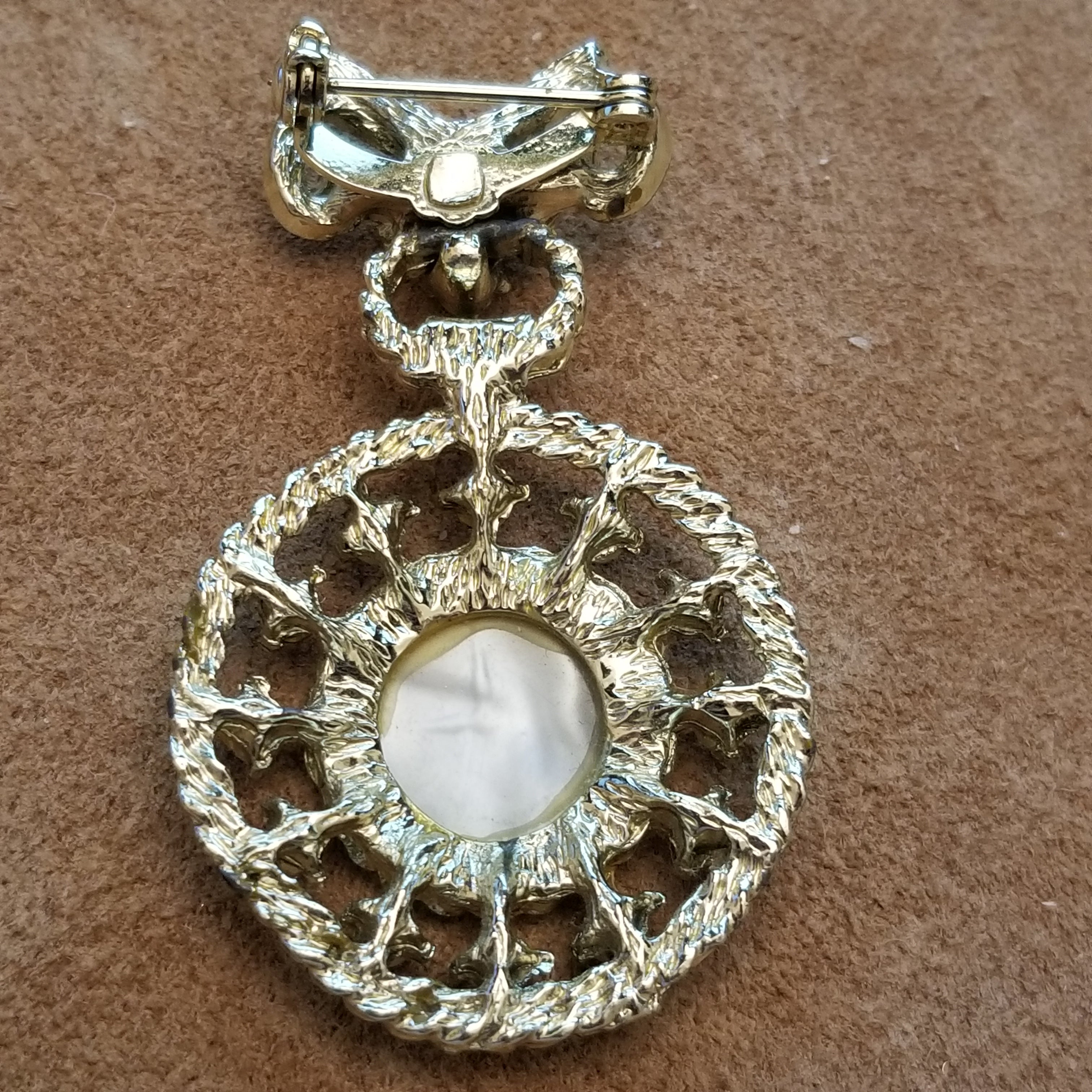 Gold Tone Faux Clock Brooch