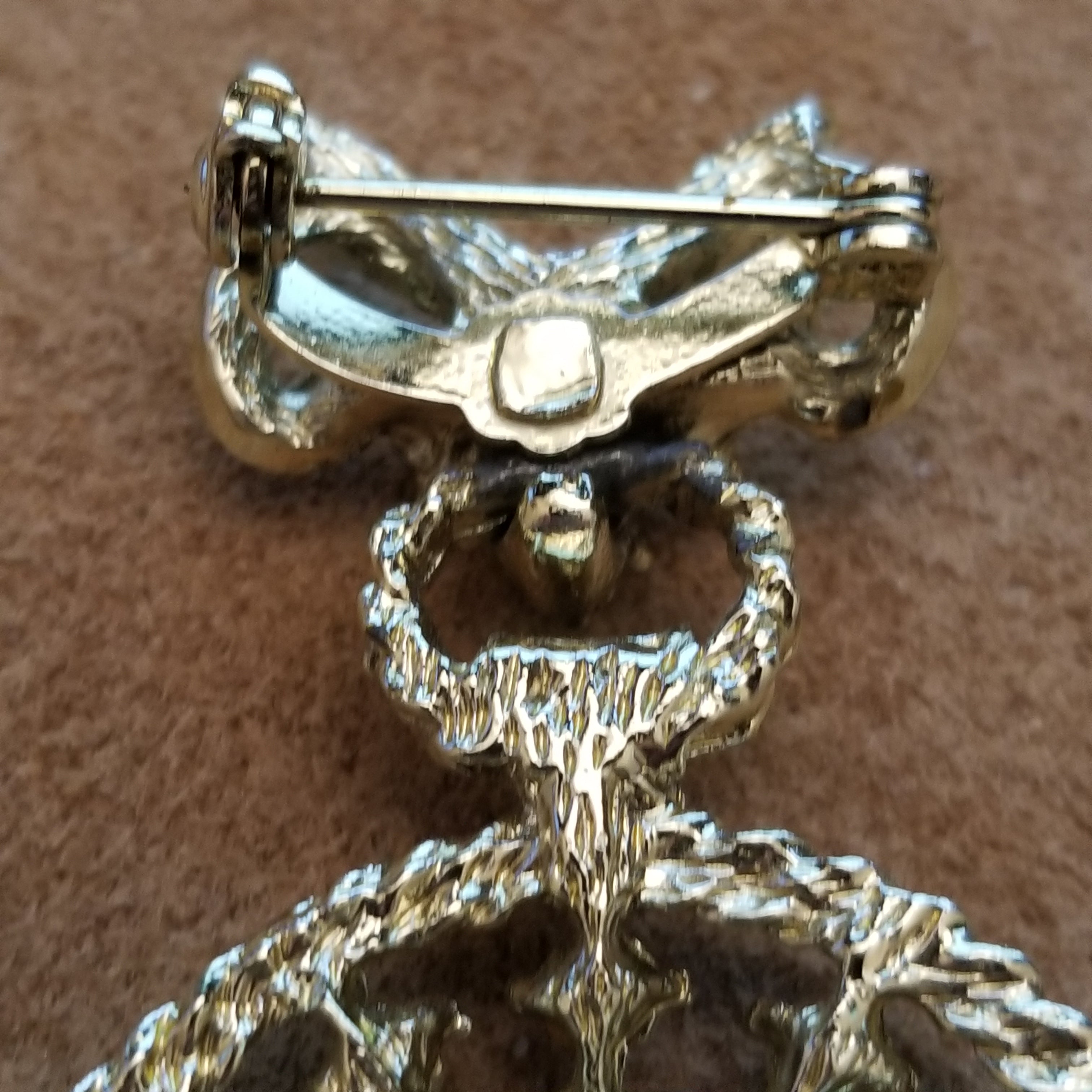 Gold Tone Faux Clock Brooch