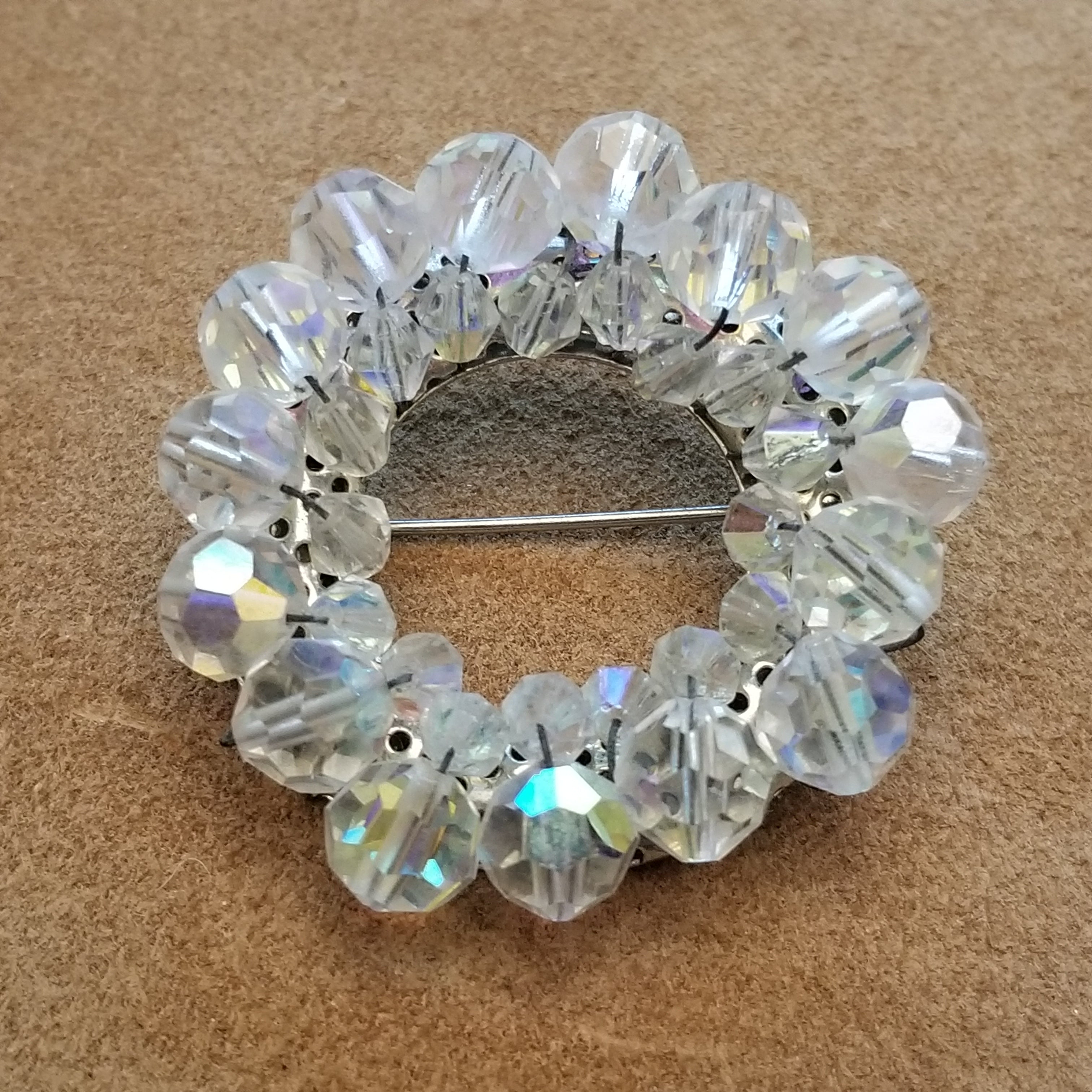 Round AB Bead Wreath Brooch