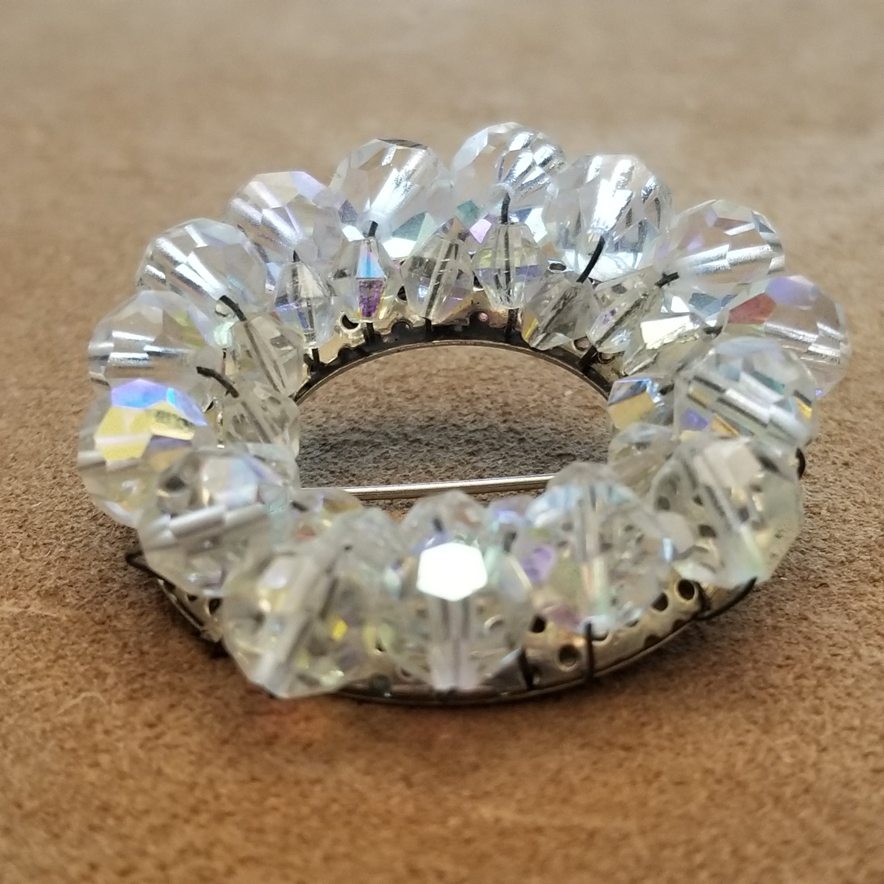 Round AB Bead Wreath Brooch