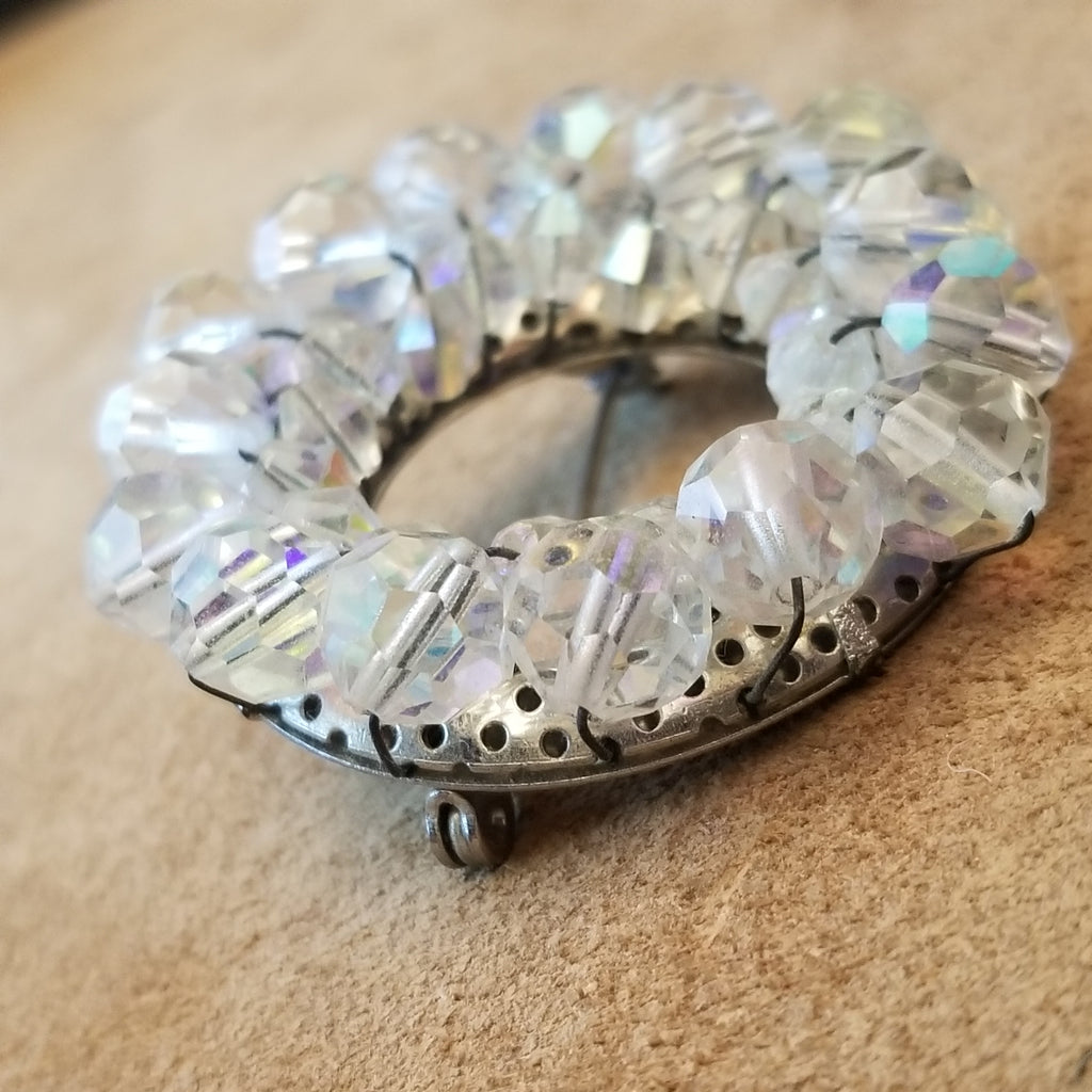 Round AB Bead Wreath Brooch