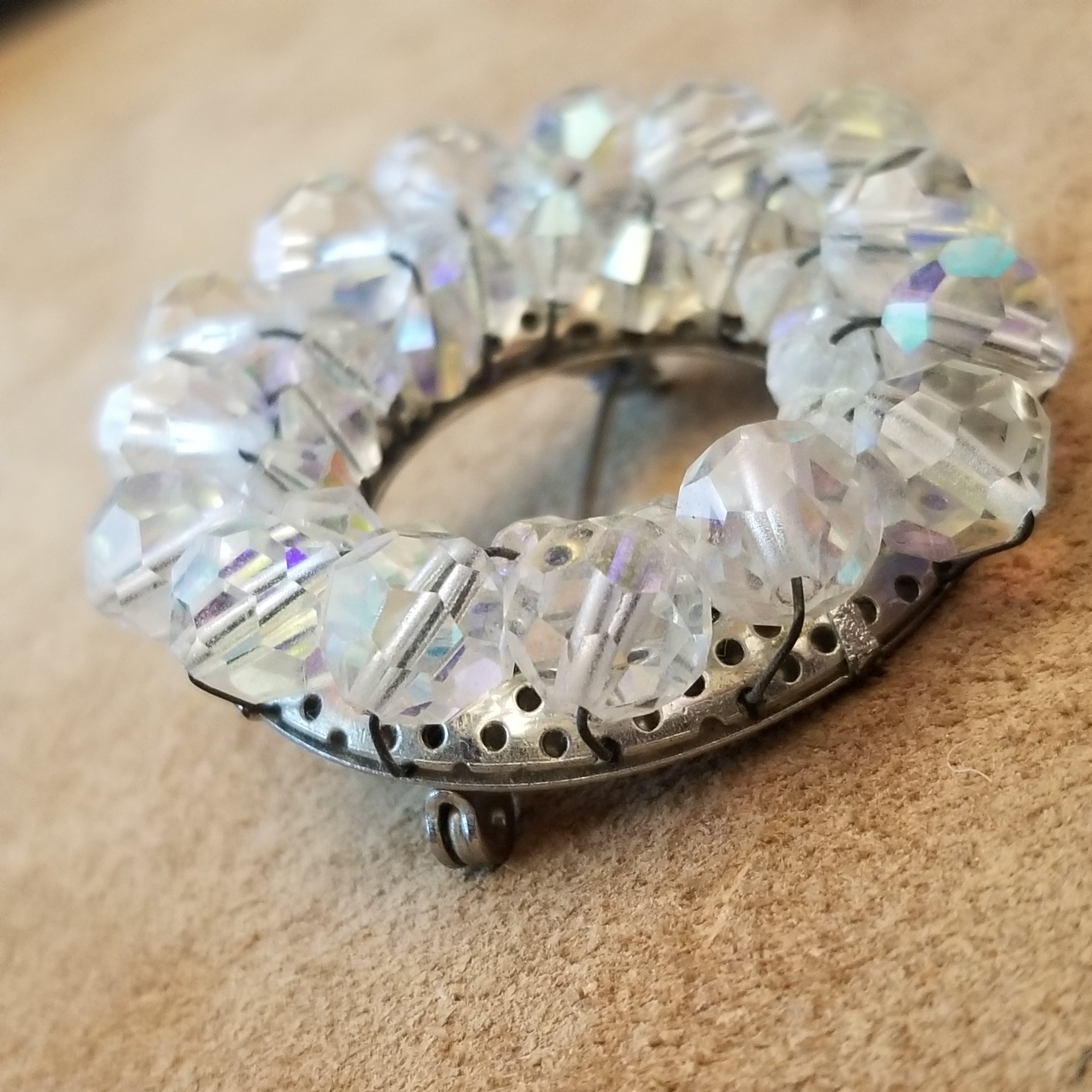 Round AB Bead Wreath Brooch