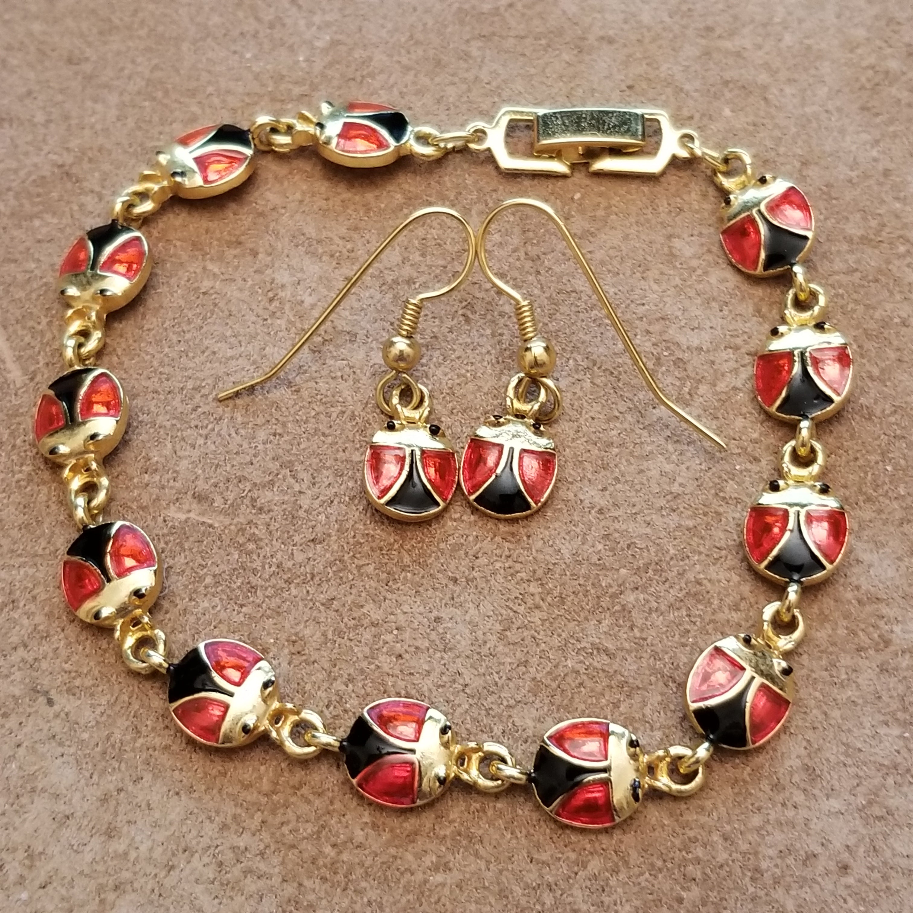 Lady Bug Bracelet & Earrings