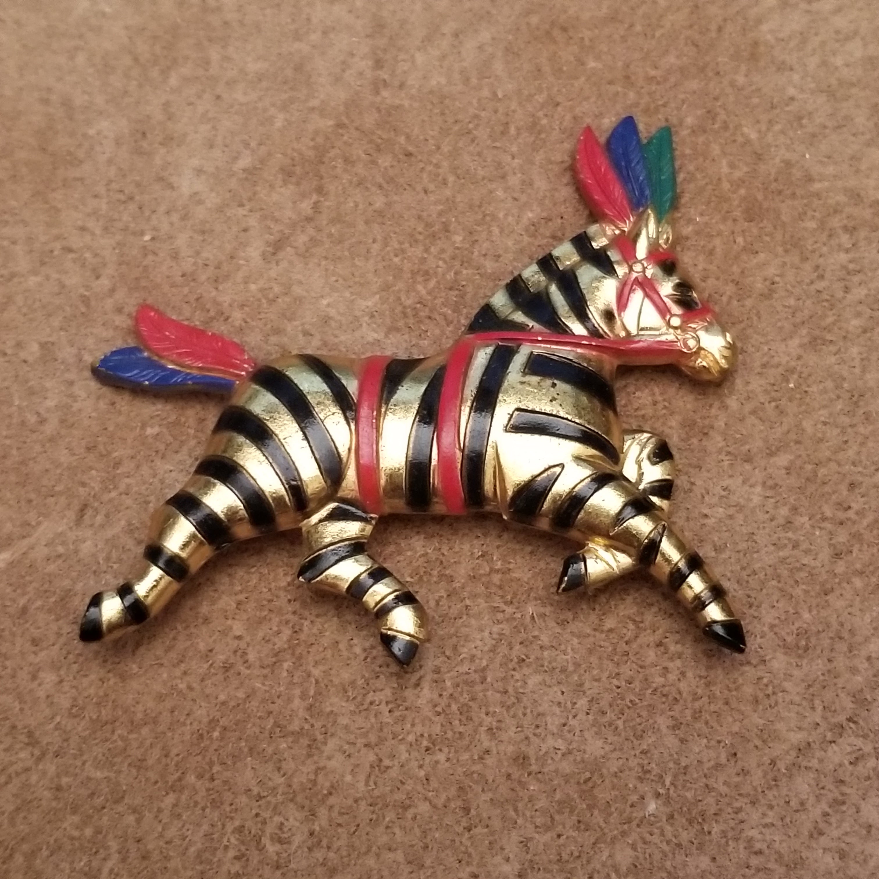 Gold Tone Galloping Zebra Brooch