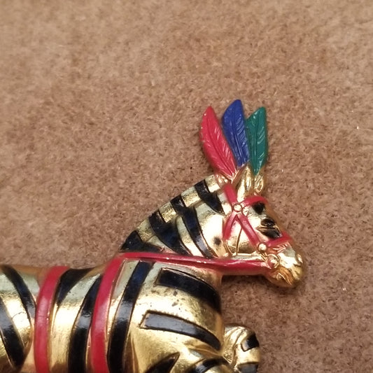 Gold Tone Galloping Zebra Brooch