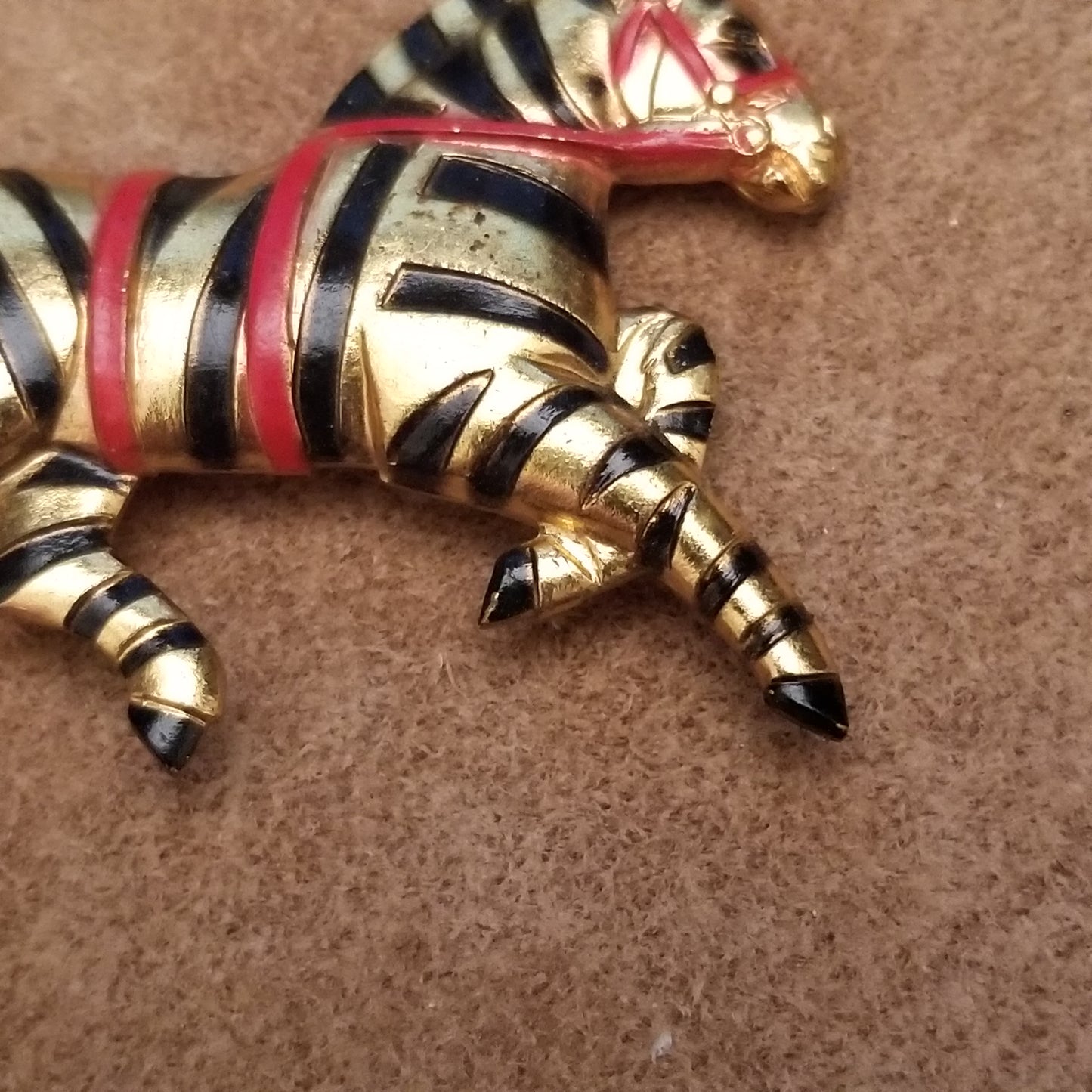 Gold Tone Galloping Zebra Brooch