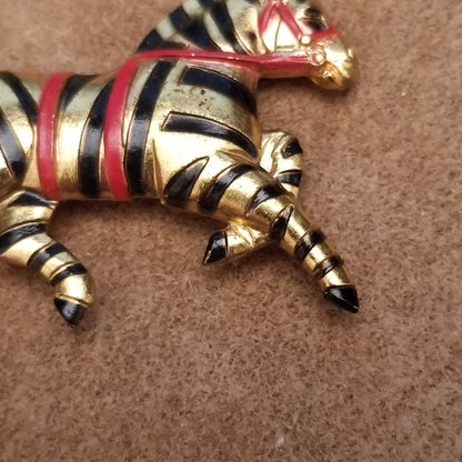 Gold Tone Galloping Zebra Brooch