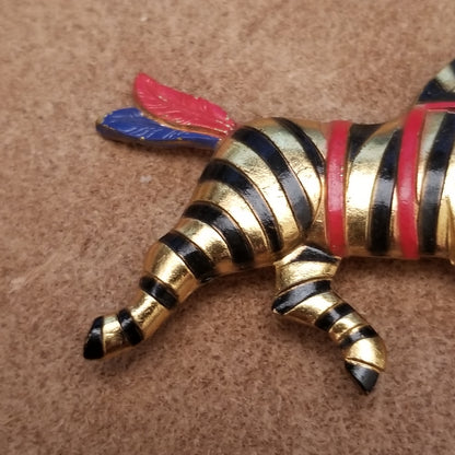 Gold Tone Galloping Zebra Brooch