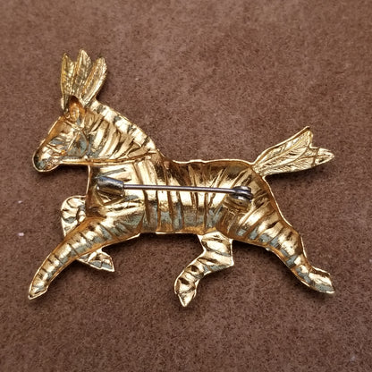 Gold Tone Galloping Zebra Brooch