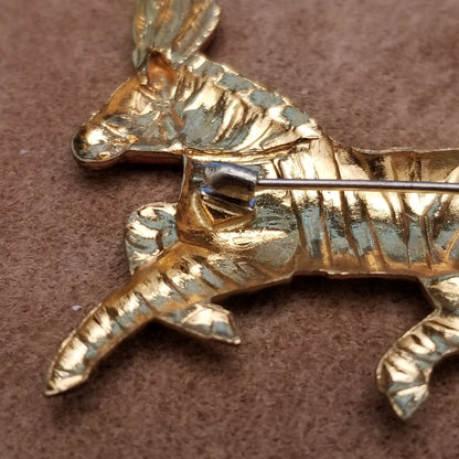 Gold Tone Galloping Zebra Brooch