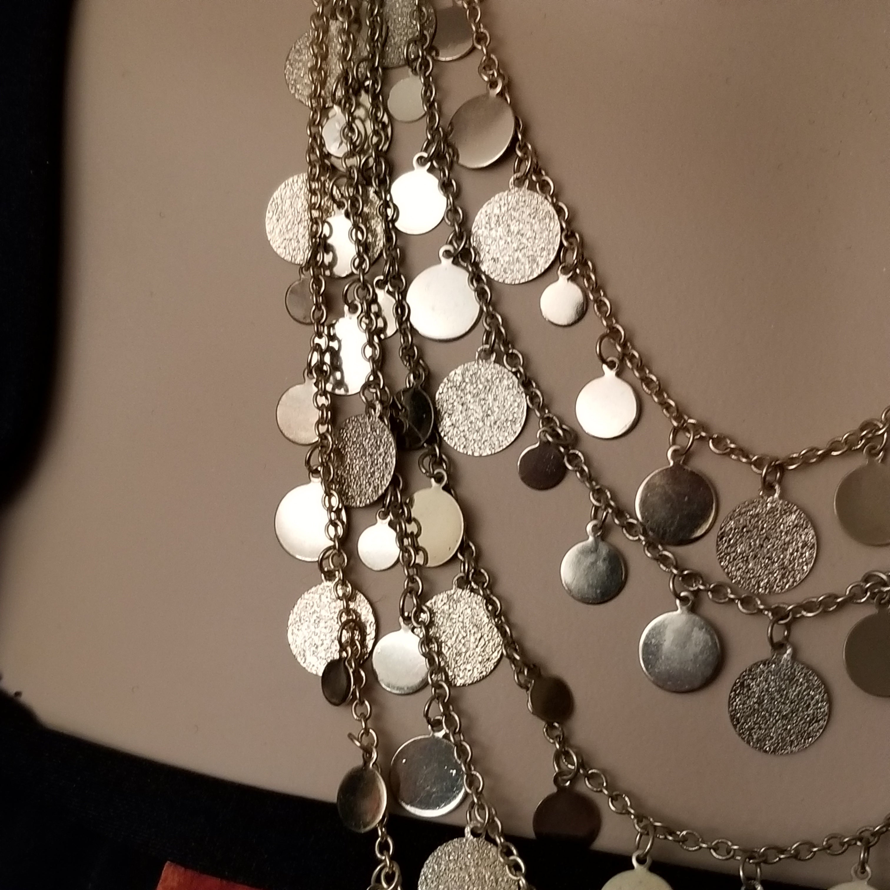 5 Strand Gold Tone Coin Layered Necklace