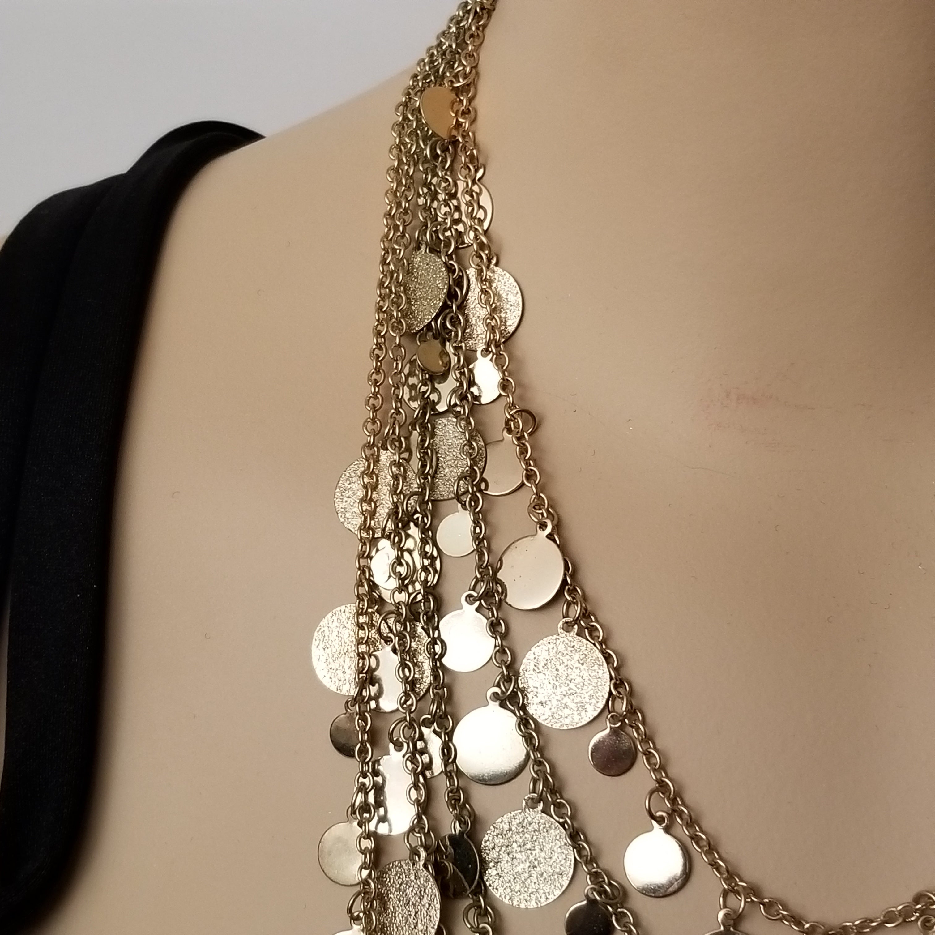 5 Strand Gold Tone Coin Layered Necklace