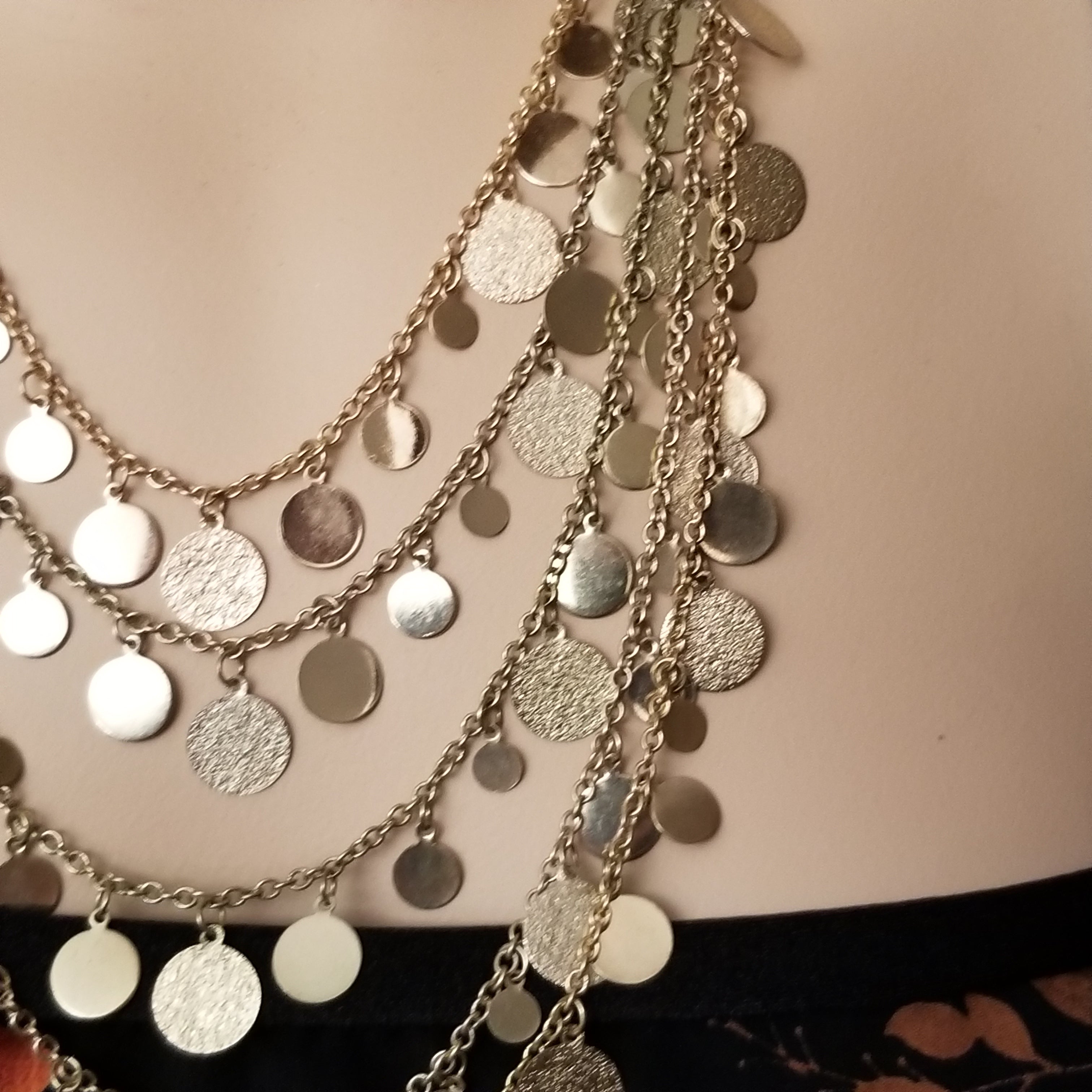 5 Strand Gold Tone Coin Layered Necklace