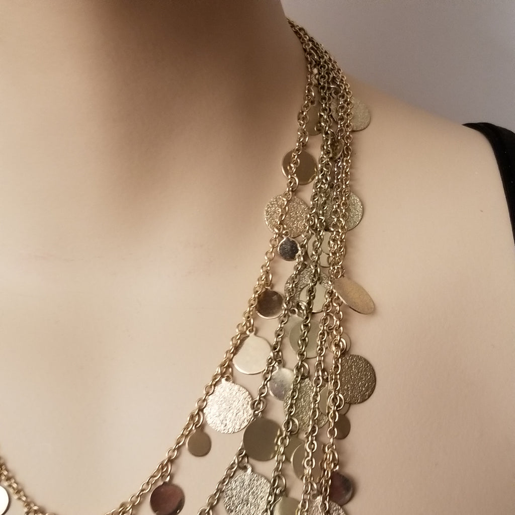 5 Strand Gold Tone Coin Layered Necklace
