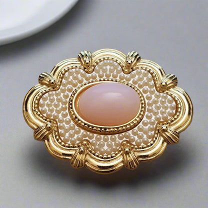 Pink & Gold Tone Brooch